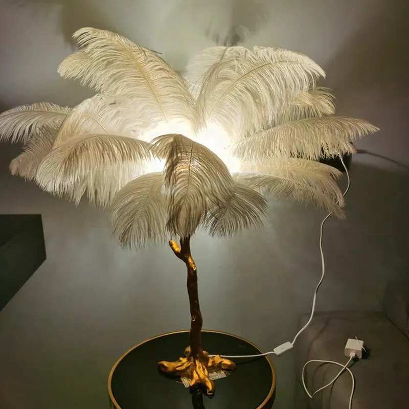 Elegant Ostrich Feather LED Floor Lamp with Copper Base