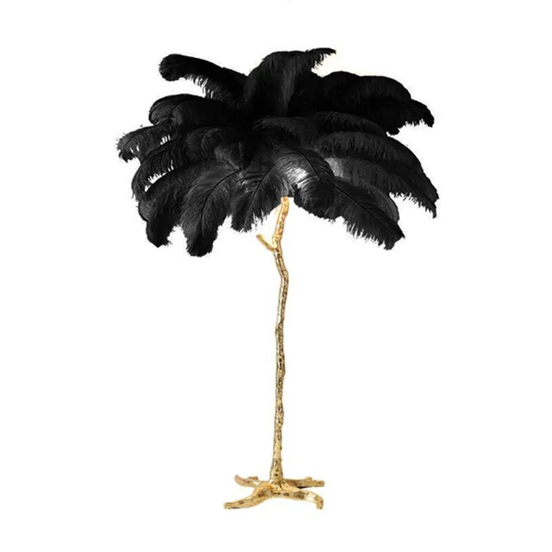 Elegant Ostrich Feather LED Floor Lamp with Copper Base