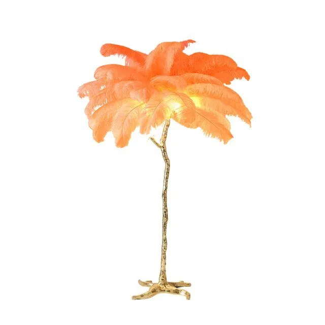 Elegant Ostrich Feather LED Floor Lamp with Copper Base