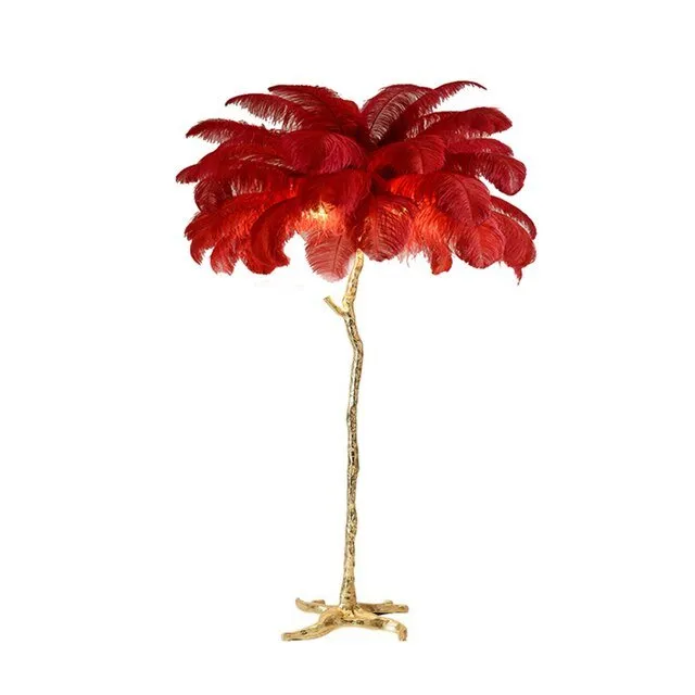 Elegant Ostrich Feather LED Floor Lamp with Copper Base