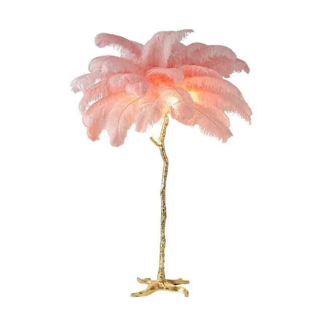 Elegant Ostrich Feather LED Floor Lamp with Copper Base