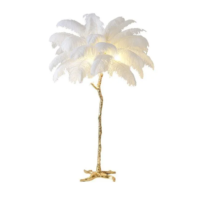 Elegant Ostrich Feather LED Floor Lamp with Copper Base