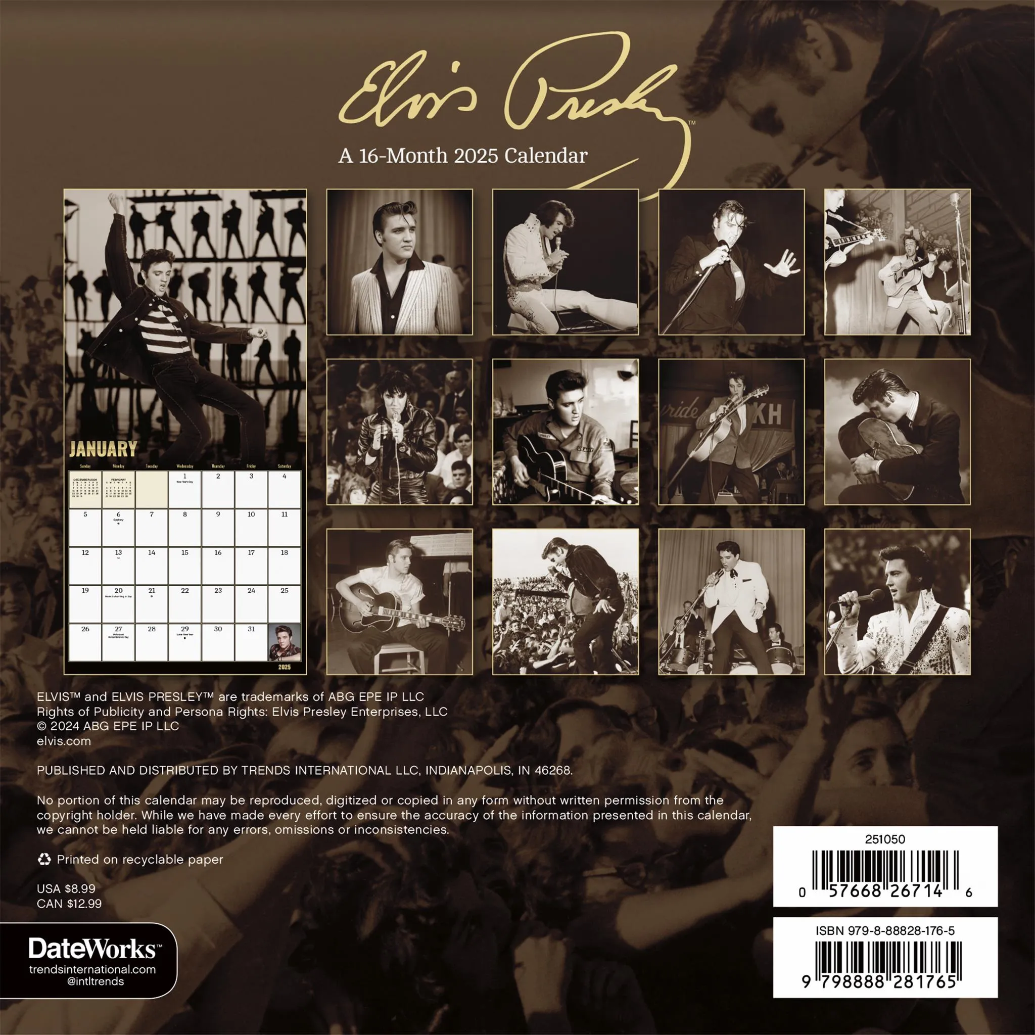 Elvis Presley Mini 2025 Calendar