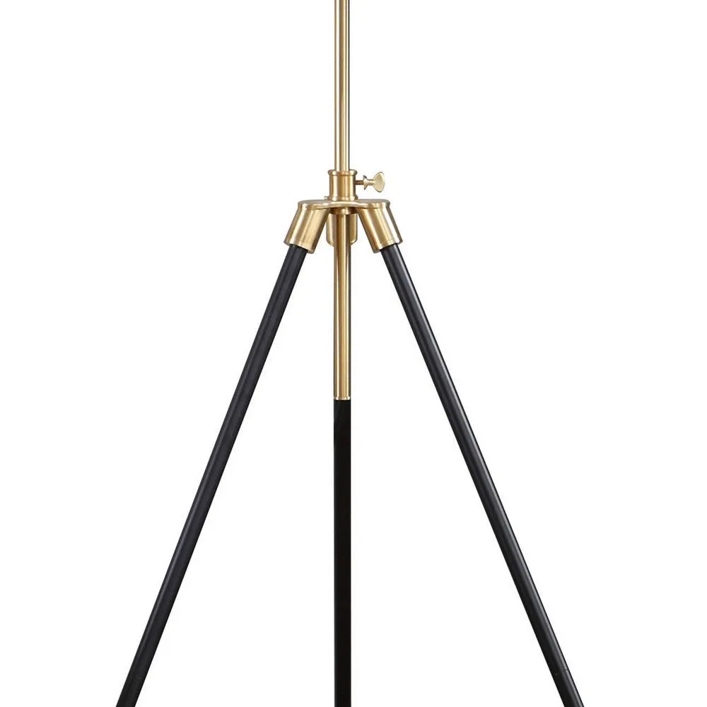 Floor Lamp with Drum Shade and Sleek Metal Tripod Legs, Black and Gold By Casagear Home