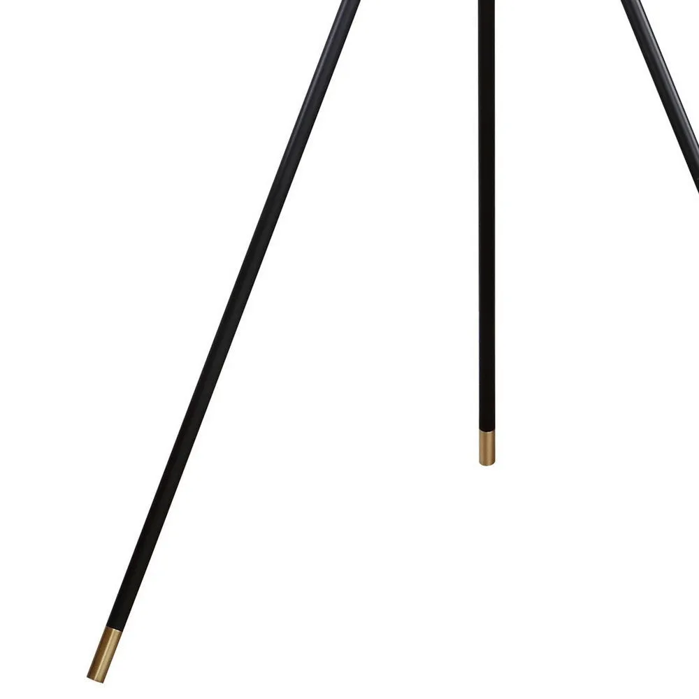 Floor Lamp with Drum Shade and Sleek Metal Tripod Legs, Black and Gold By Casagear Home