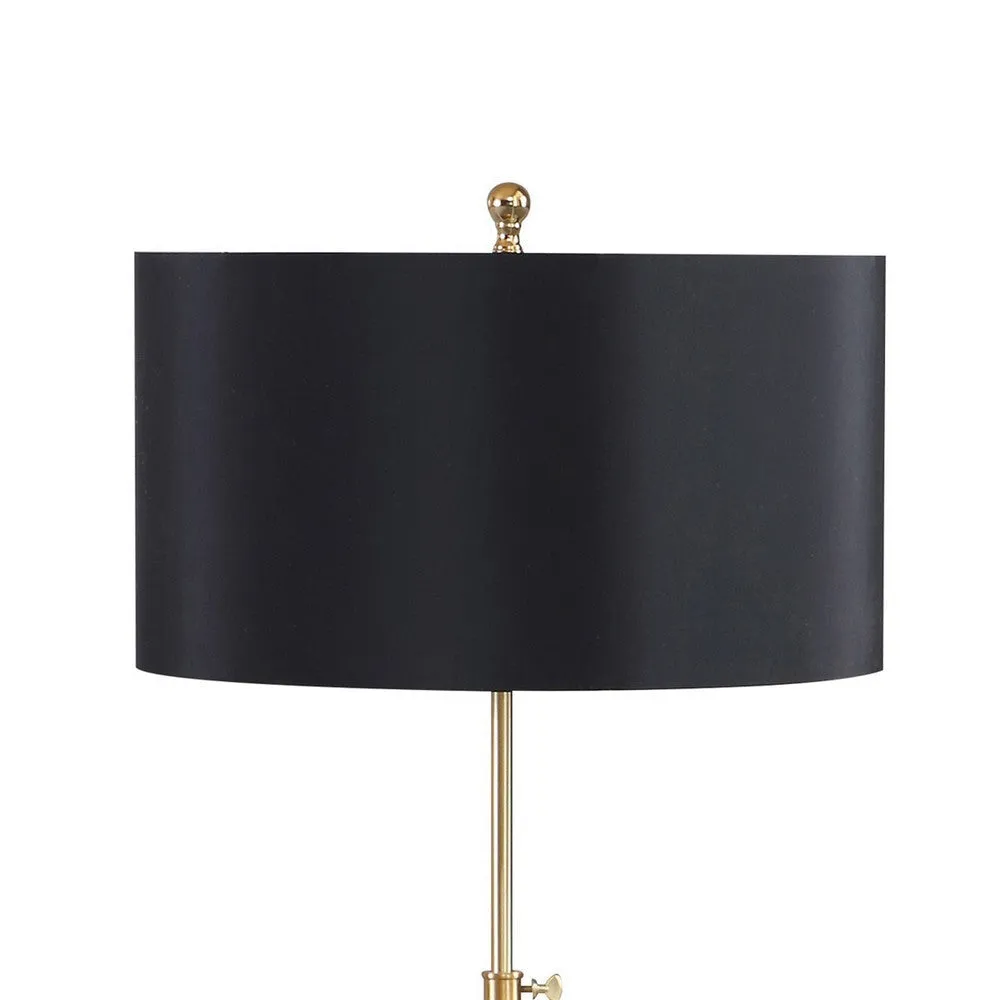 Floor Lamp with Drum Shade and Sleek Metal Tripod Legs, Black and Gold By Casagear Home