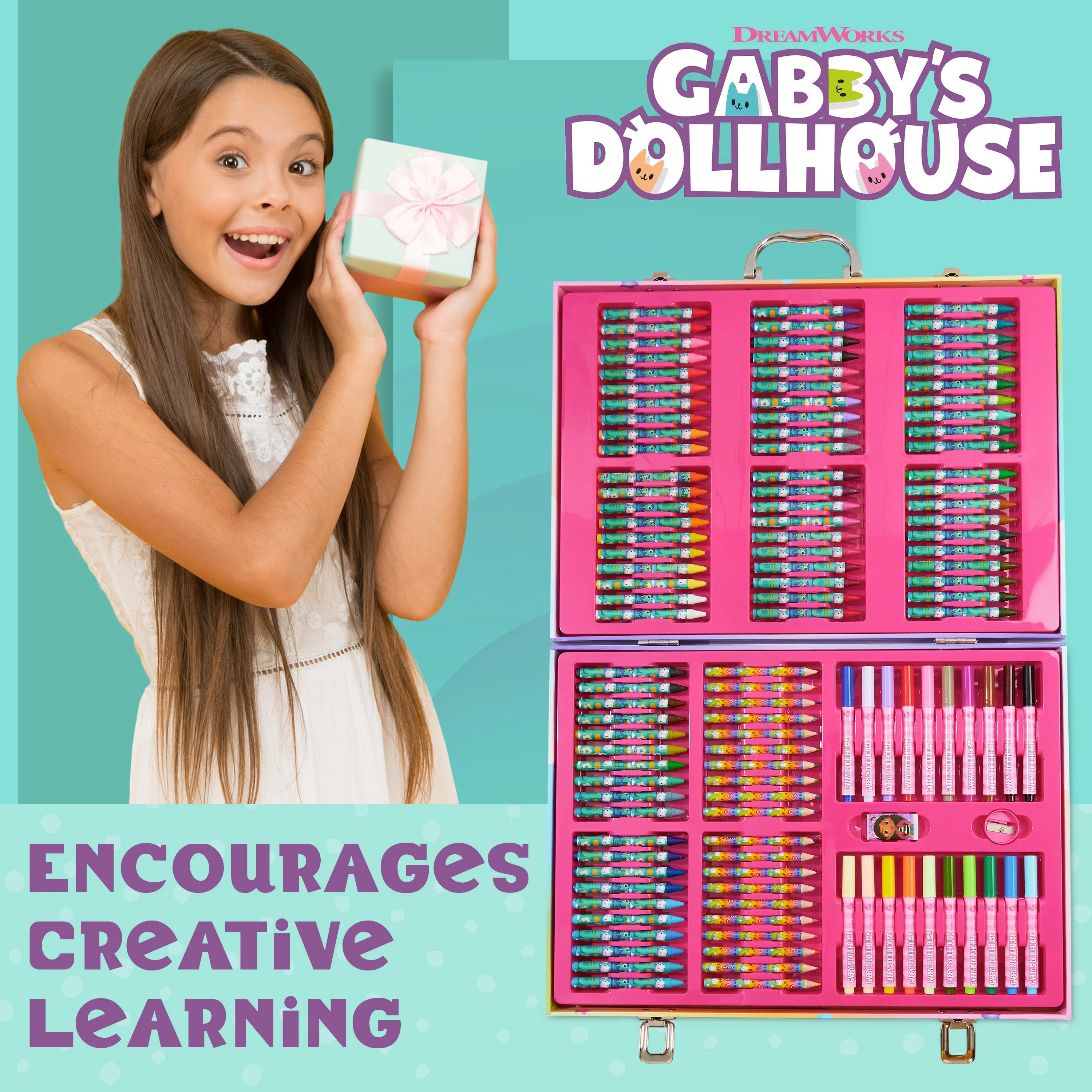 Gabby's Dollhouse Art Set for Kids with 137 Pieces, Drawing and Colouring Art Supplies