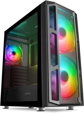 GameMax F15G ARGB Gaming PC Case w/ Glass Window, E-ATX, Glass Front, Front 20cm ARGB Fans, ARGB PWM Hub, RF Remote Control, Black