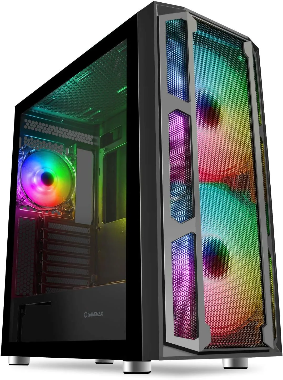 GameMax F15M Mesh ARGB Gaming Case w/ Glass Window, E-ATX, Mesh Front, Front 20cm ARGB Fans, ARGB PWM Hub, RF Remote Control, Black