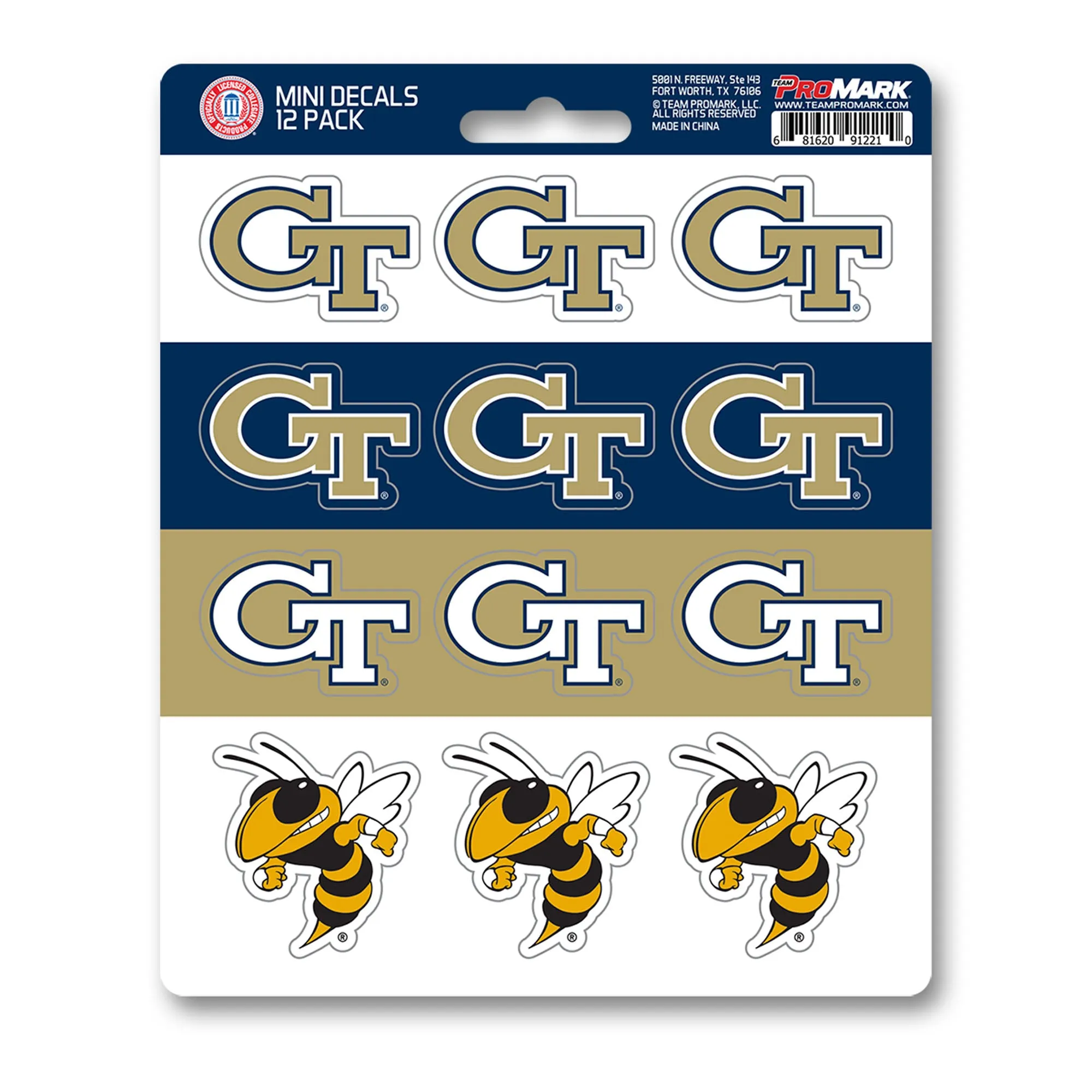 Georgia Tech Yellow Jackets 12 Count Mini Decal Sticker Pack