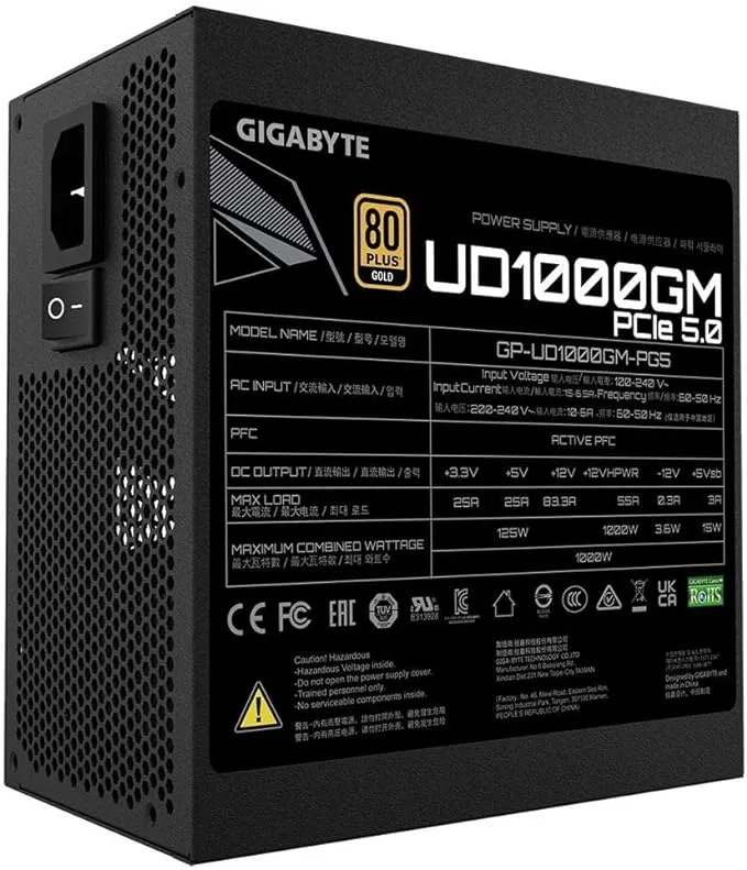 GIGABYTE GP-UD1000GM PG5 1000W PCIe 5.0 80 Plus Gold Certified Fully Modular Power Supply