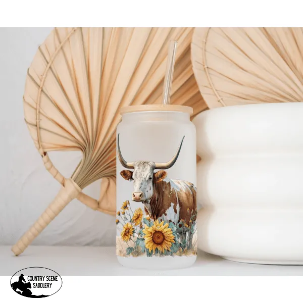 Glass Coffee Cup - Sunflower Longhorn