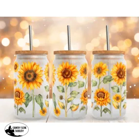 Glass Coffee Cup - Sunflower Stems