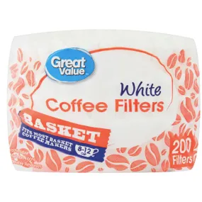 Great Value White Basket Coffee Filters, 200 Count