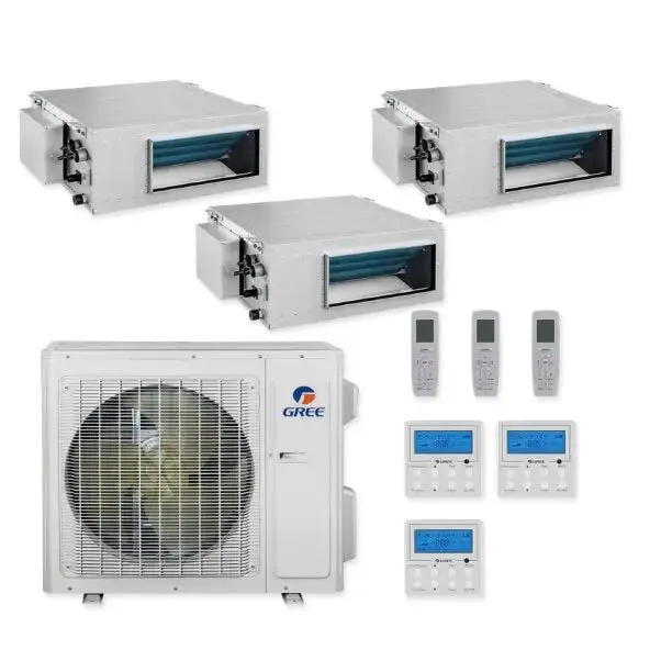 GREE Multi Gen2 Series 36,000 BTU 3-Zone Concealed Duct 12K 12K 18K Ductless Mini-Split System