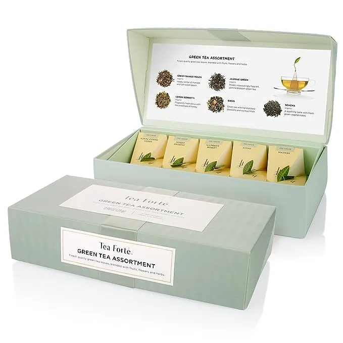 Green Tea Assortment Presentation Box 10 Handcrafted Pyramid Tea Infusers