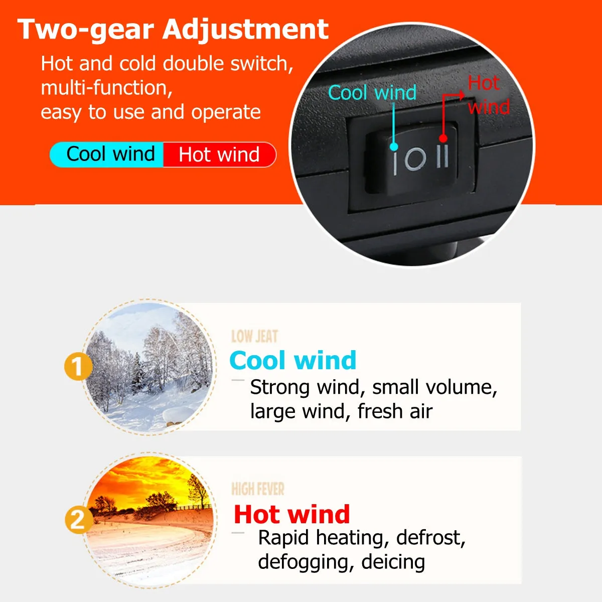 H45 Heater Cooler Fan, Portable Electric Car Defroster