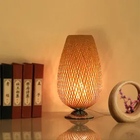 Hand Twisted Japanese Bamboo 1-Bulb Desk Lamp in Beige for Living Room