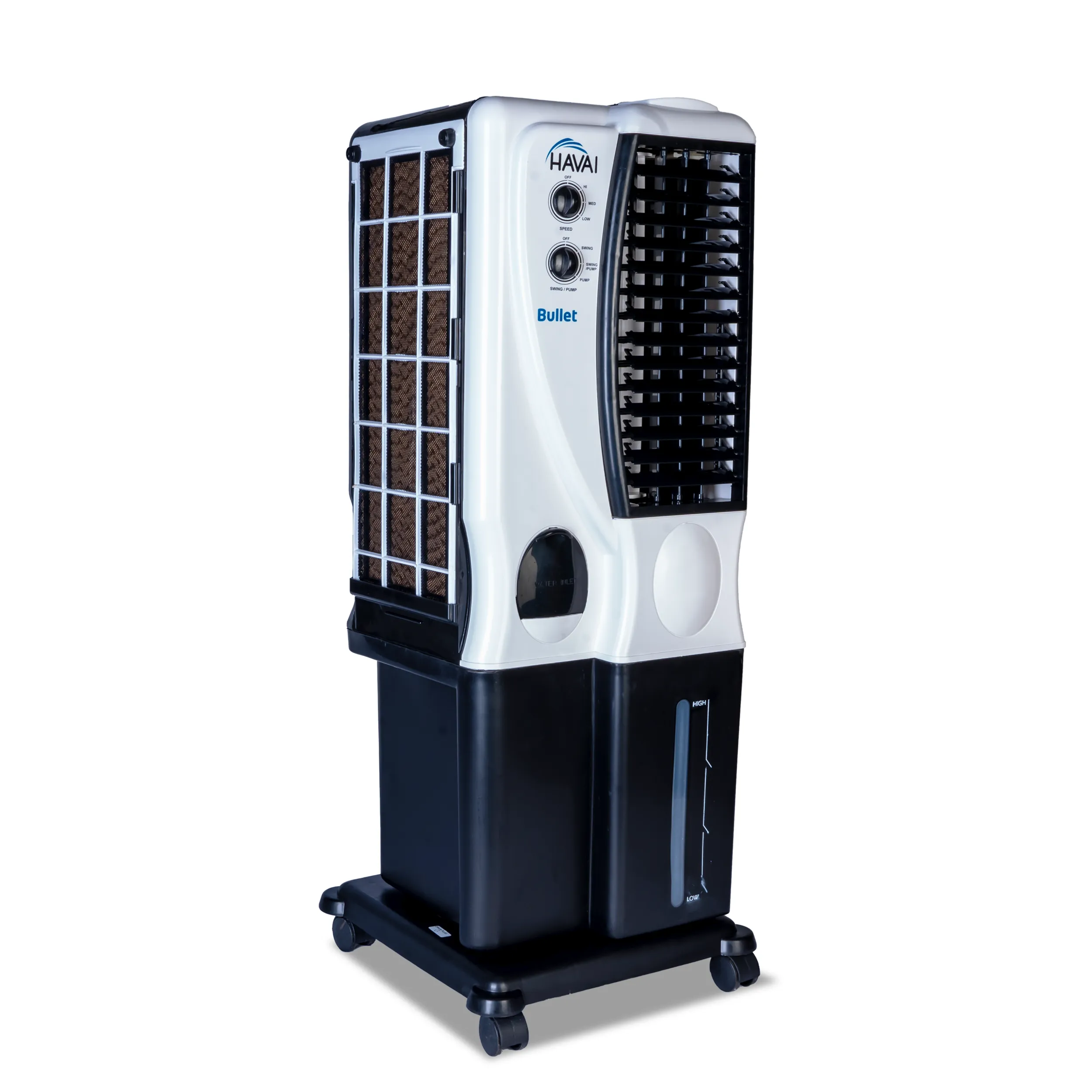 HAVAI Bullet Tower Cooler |6 Inch Vertical Blower |100 Sq Feet Area Coverage|20 Litre Tank Capacity, Two Side Honeycomb, 10 Feet Air Throw, 1 Year Warranty|3 Speed Control | White and Black Color