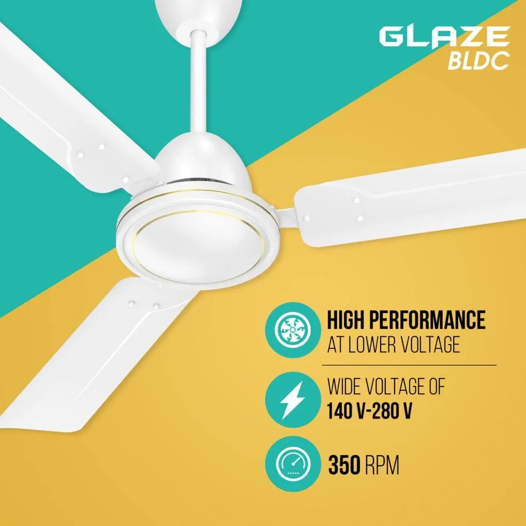 Havells Glaze Decorative BLDC 1200mm Energy Saving with Remote Control 5 Star Ceiling Fan (White, Pack of 1)