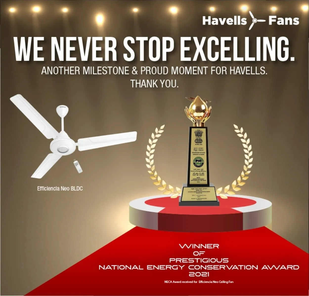 Havells Glaze Decorative BLDC 1200mm Energy Saving with Remote Control 5 Star Ceiling Fan (White, Pack of 1)