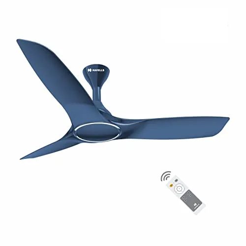 Havells Stealth Air The most silent BLDC fan with Premium Look and Finish, 1200mm BLDC motor and Remote Controlled Ceiling Fan (Indigo Blue, Pack of 1)