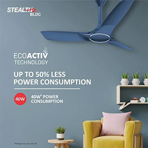 Havells Stealth Air The most silent BLDC fan with Premium Look and Finish, 1200mm BLDC motor and Remote Controlled Ceiling Fan (Indigo Blue, Pack of 1)