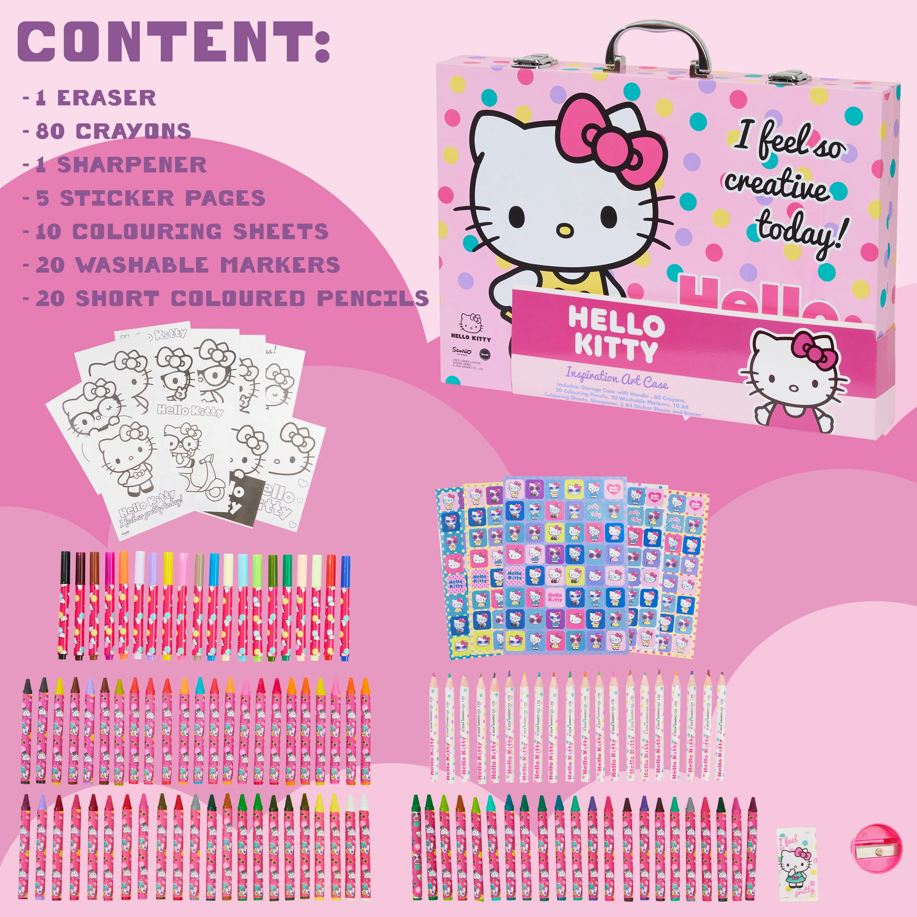 Hello Kitty Art Set for Kids with 137 Pieces, Drawing and Colouring Art Supplies in Carry Case - Kawaii Gifts for Girls