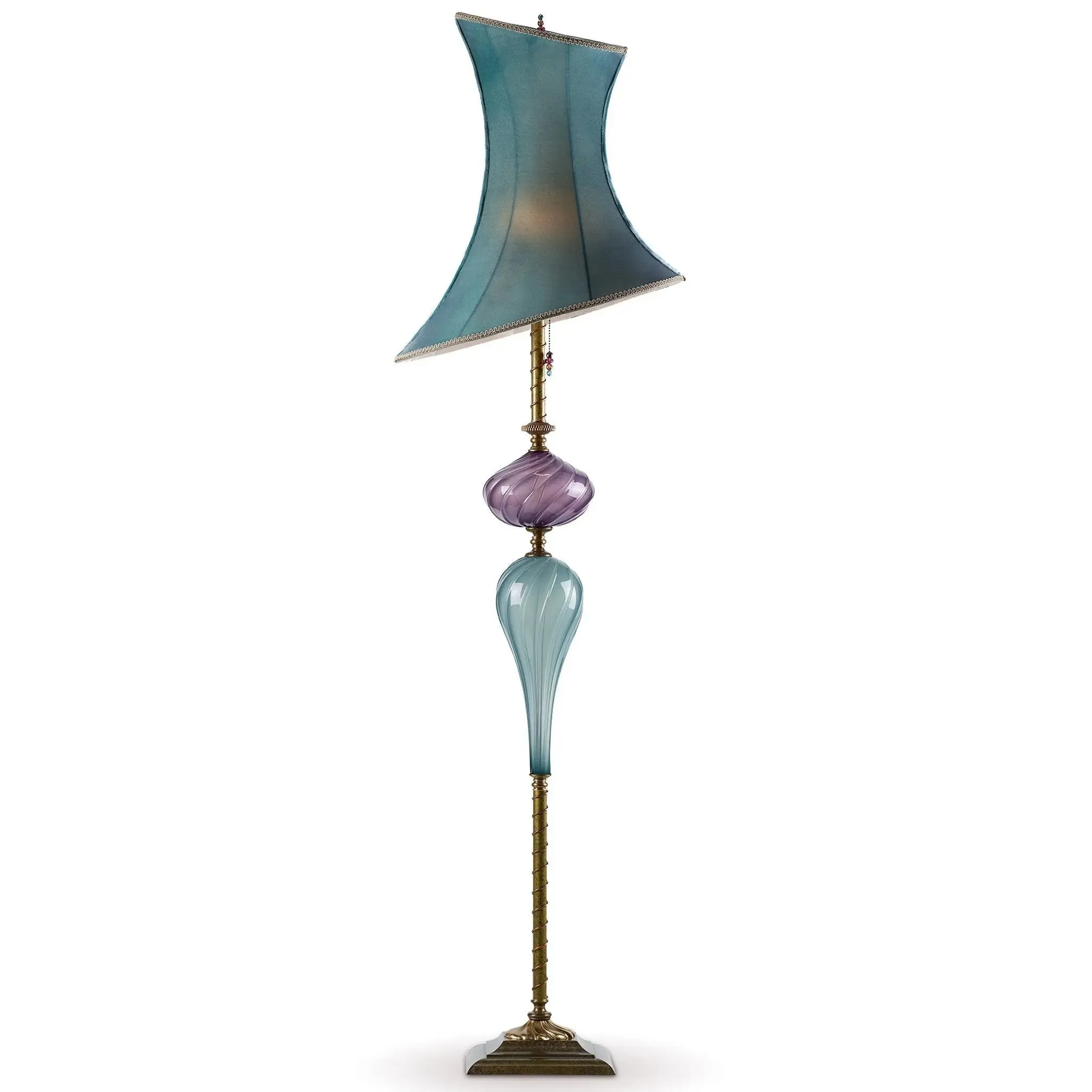 Henry Floor Lamp F165 AH 142 by Kinzig Design, Turquoise, Amethyst Blown Glass, Turquoise Velvet Shade