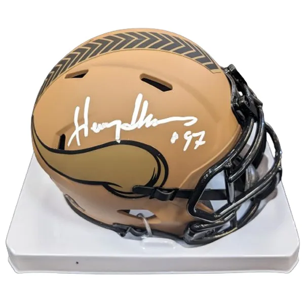 Henry Thomas Autographed Minnesota Vikings Salute To Service Mini Helmet