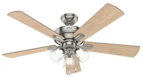 Hunter Crestfield Series 54206 Ceiling Fan, 5-Blade, Bleached Gray Pine/Natural Wood Blade, 52 in Sweep, MDF Blade :EA: QUANTITY: 1