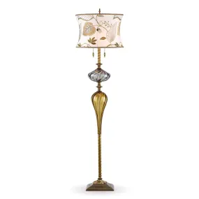 Hunter Floor Lamp F 174 I 146 by Kinzig Design, Gray, Gold Blown Glass, Cream, Green, Gold, Gray Embroidered Shade