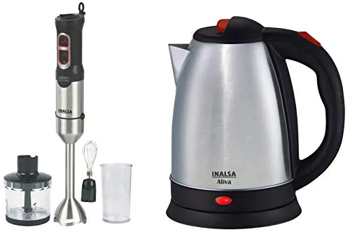 Inalsa Robot INOX 1000 800-Watt Hand Blender with Chopper DC Motor (Silver/Black)   Inalsa Aliva 1500 Watt Electric Kettle in 1.5-Litre (Black/Silver)