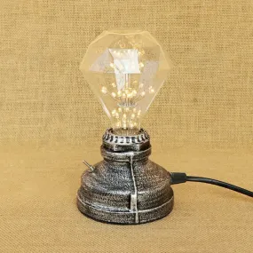 Industrial Aged Brass Table Lamp with Bare Bulb and Plug In Cord