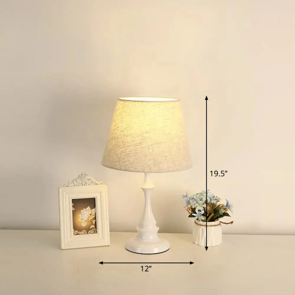 Iron Nightstand Lamp: Minimalistic 1-Light Bedside Table Light with Tapered Fabric Shade