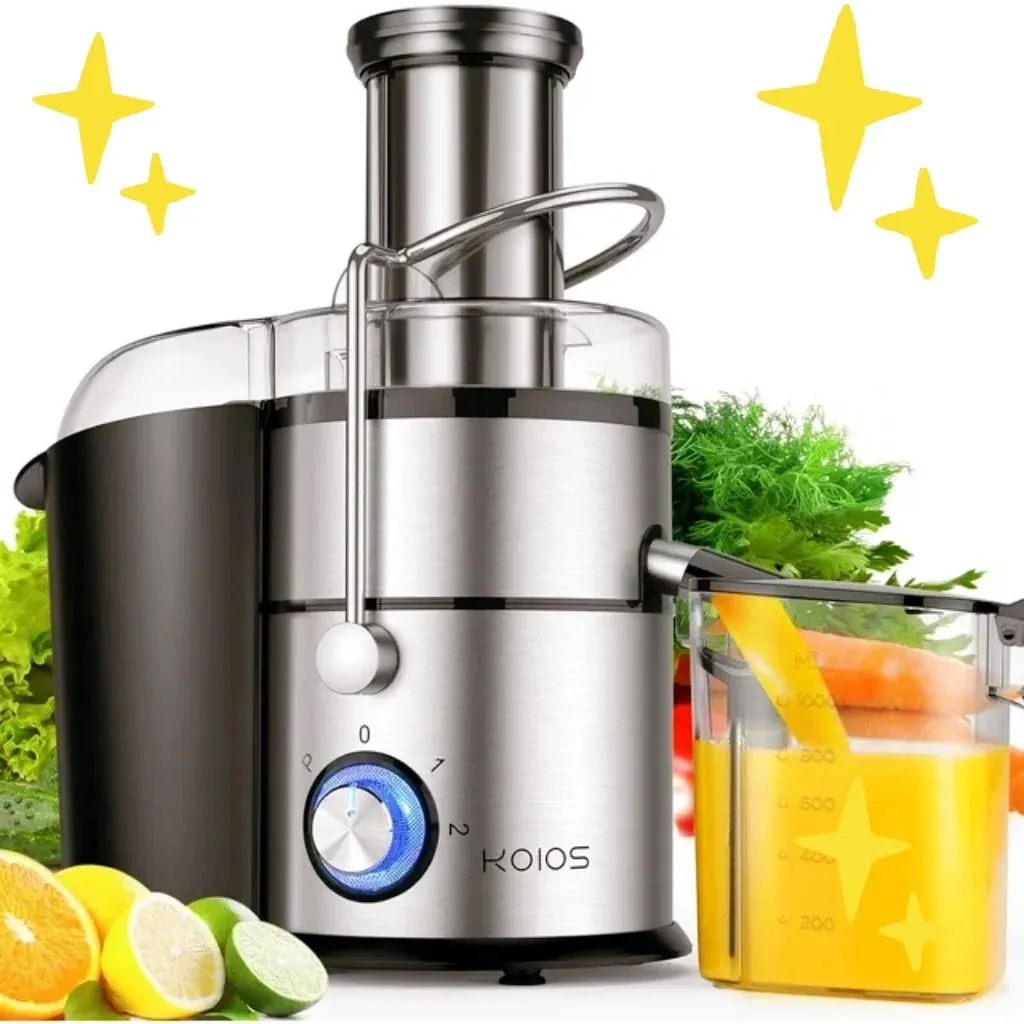 Juicer-Upgraded Juicer Machine for Fruits and Vegetables with 3 inch Wide Mouth, Stainless Steel Compact 1300W KOIOS Centrifugal Juicer Extractor Easy to Clean with 3 Speeds, Easy to Clean with Brush