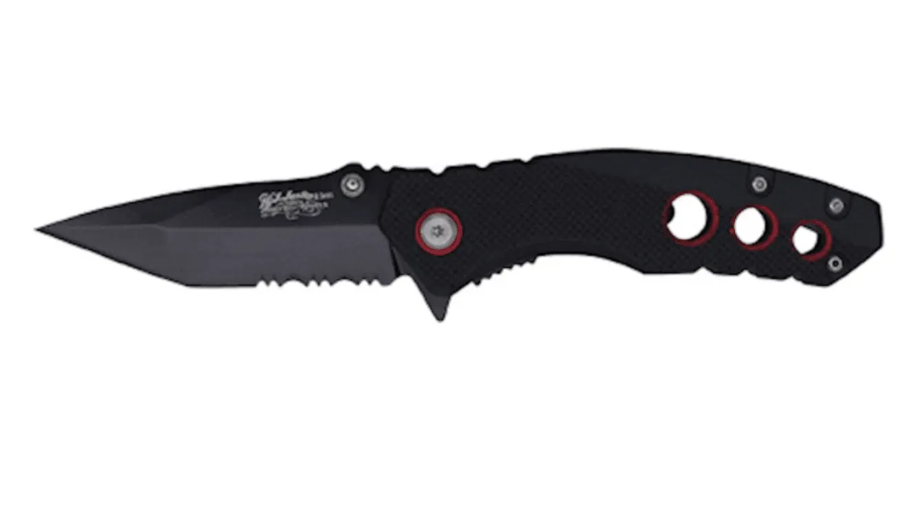 Justin Tactical Black & Red Rubberized Aluminum Handled Knife 2427450584