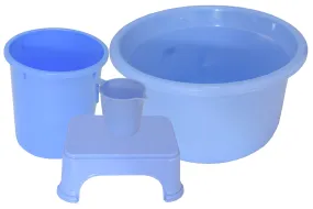 Kuber Industries 4 Pieces Plastic Mug, Stool, Dustbin & Tub Set (Blue)