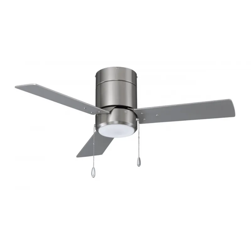 LED SABIO 42" Sweep Hugger 3-Blade Pull Chain Ceiling Fan in Brushed Nickel