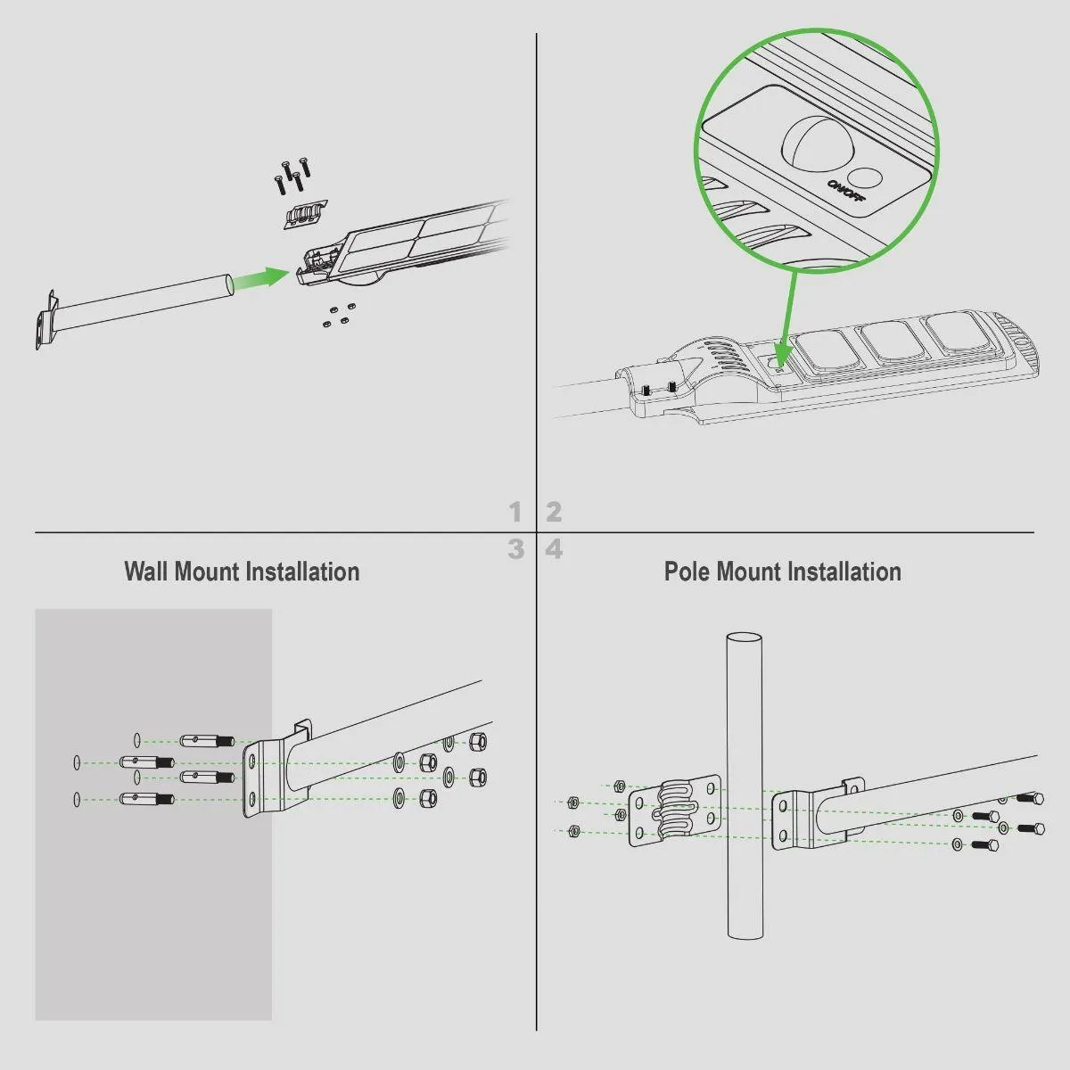 LED Street Light With Photocell, 500 Lumens, 6000K, Wall Mount, Solar