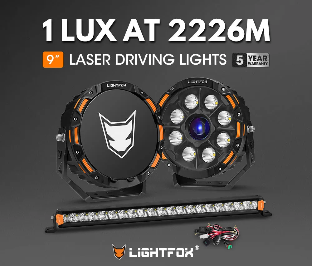 Lightfox 9 inch Osram Laser LED Driving Lights   20 inch Single Row LED Light Bar   Wiring Kit