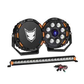 Lightfox 9 inch Osram Laser LED Driving Lights   20 inch Single Row LED Light Bar   Wiring Kit