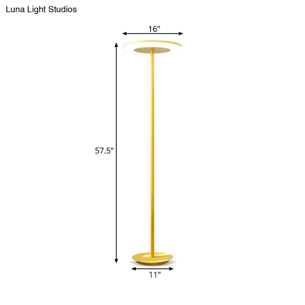 Macaron-Style LED Floor Lamp - Acrylic Disc Stand with Slender Pink/Yellow Stem: Warm/White Light