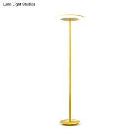 Macaron-Style LED Floor Lamp - Acrylic Disc Stand with Slender Pink/Yellow Stem: Warm/White Light