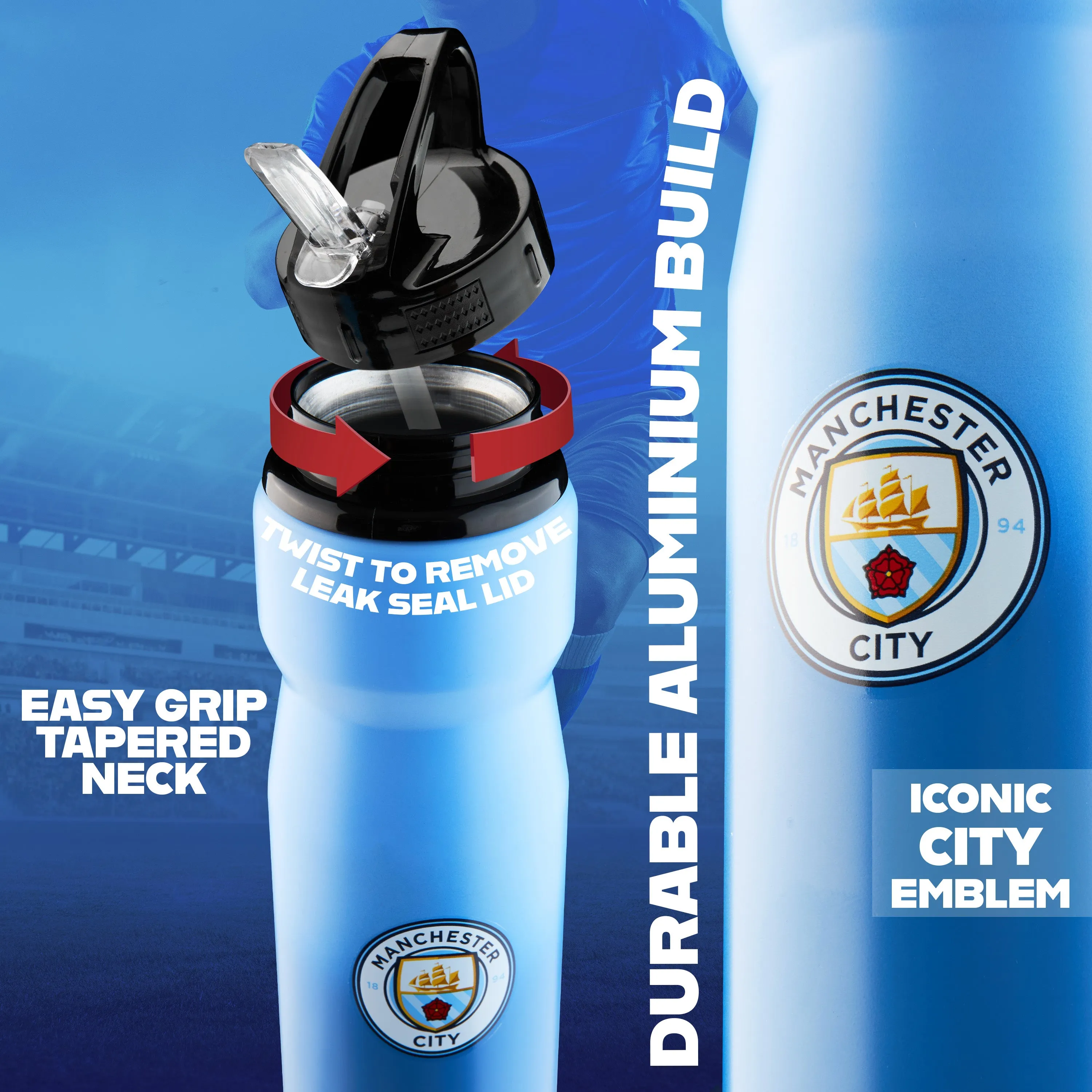 Manchester City FC Water Bottle with Straw