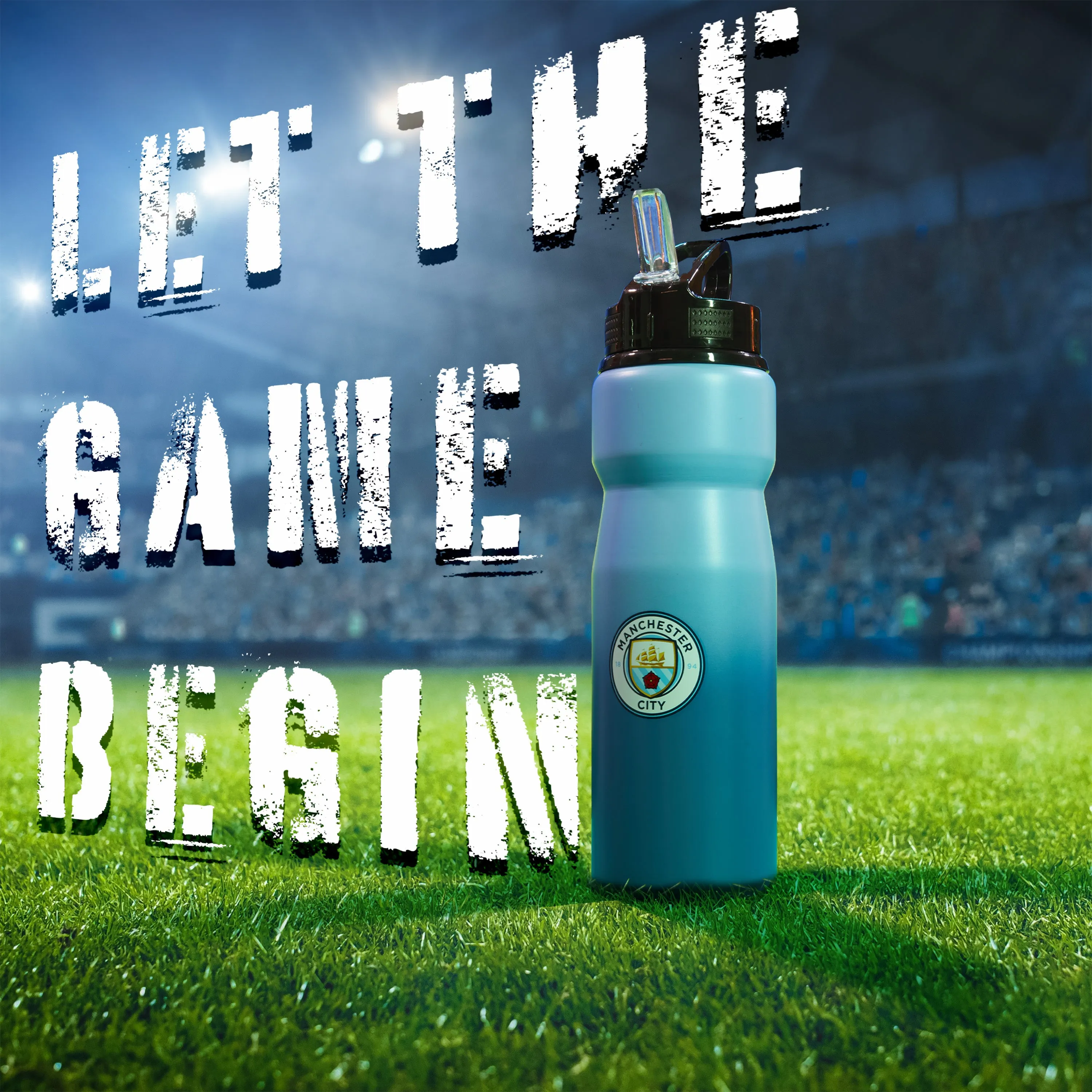 Manchester City FC Water Bottle with Straw