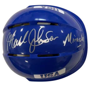 Mark Johnson Autographed Royal Blue Mini Helmet "Miracle" (Standard Number)