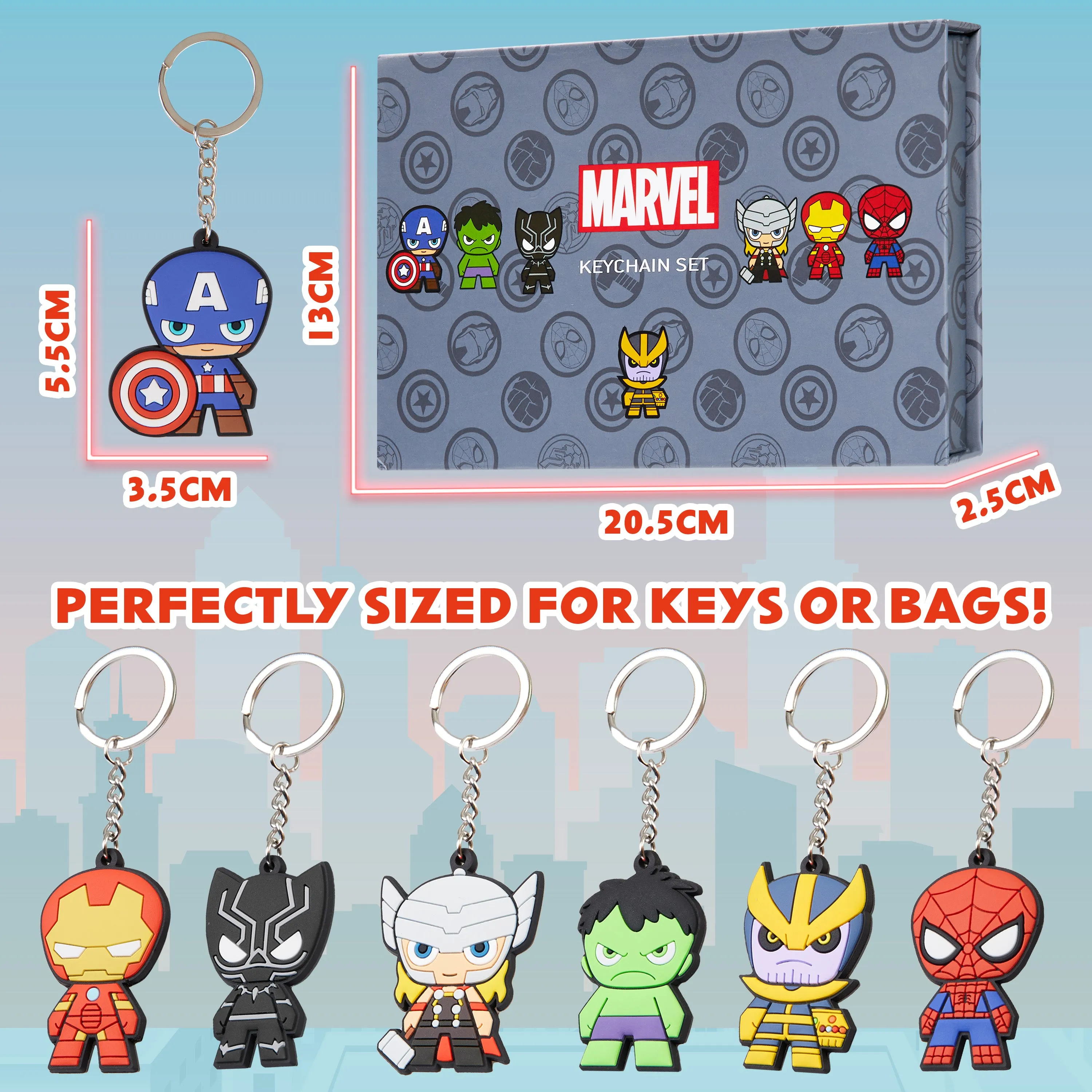 Marvel Keyrings - Avengers Keyrings 7 Pack Mini Figures Keyrings for Kids Avengers Gifts