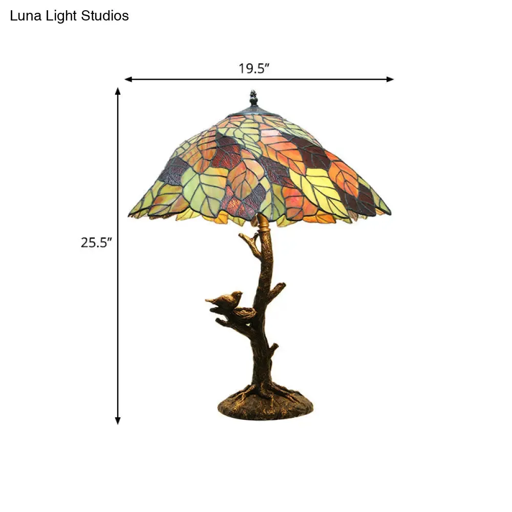 Mediterranean Leaf Stained Glass Table Lamp - Brass Finish - Indoor Lighting