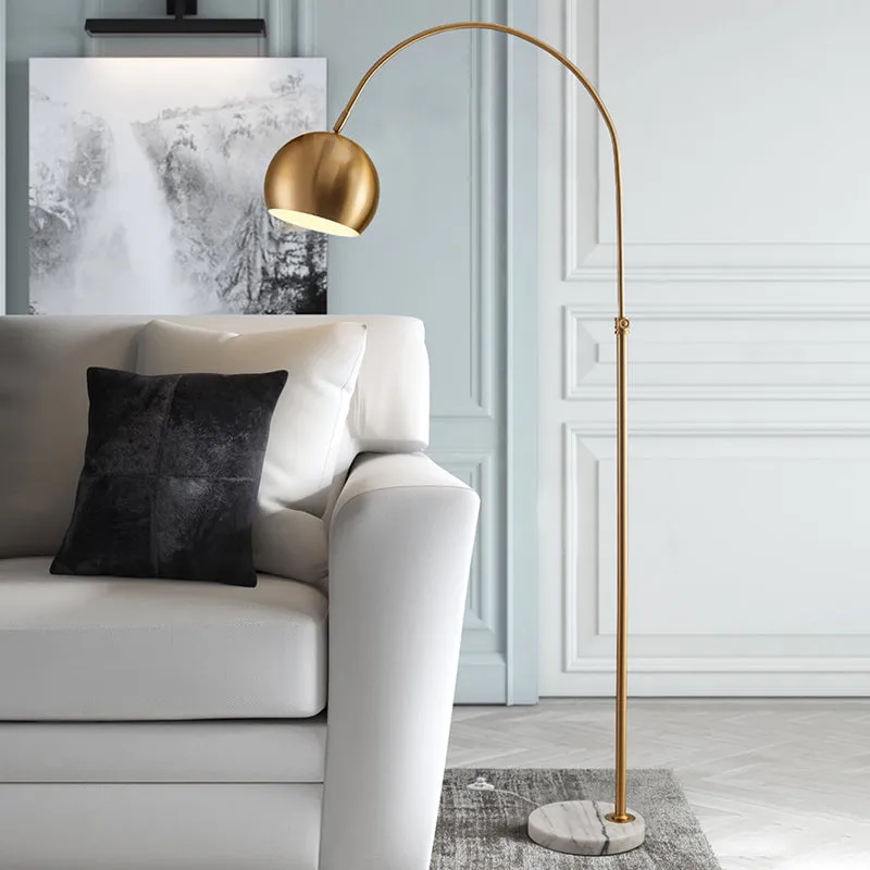 Metal Domed Floor Lamp: Post-Modern Overarching Stand Up Light in Black/Brass